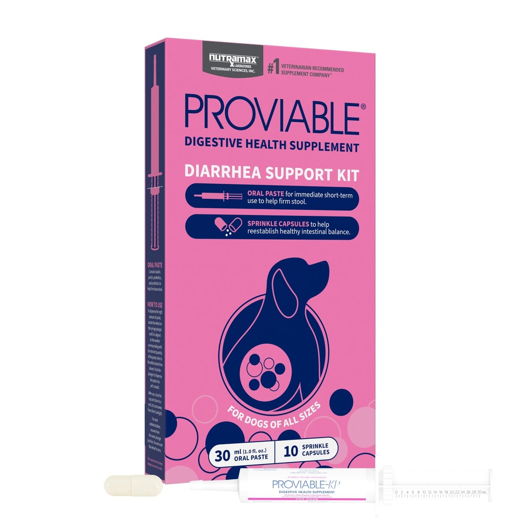 Nutramax Probiotiques proviables pour chiens, trousse de soutien à la diarrhée, supplément de santé digestif avec des souches multiples de bactéries, plus prébiotiques, Kaolin et Pectine, 30 ml de pâte et 10 capsules
