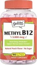 Gutcha Vitamine B12 5000 mcg, Méthylcobalamine bioactive, pour Nerve, Coeur, Santé du cerveau et Production d'énergie, Non OGM, Pas de sucre, Pas de gluten, Saveur naturelle de pêche, 90 comprimés végétaliens et à dissolution rapide