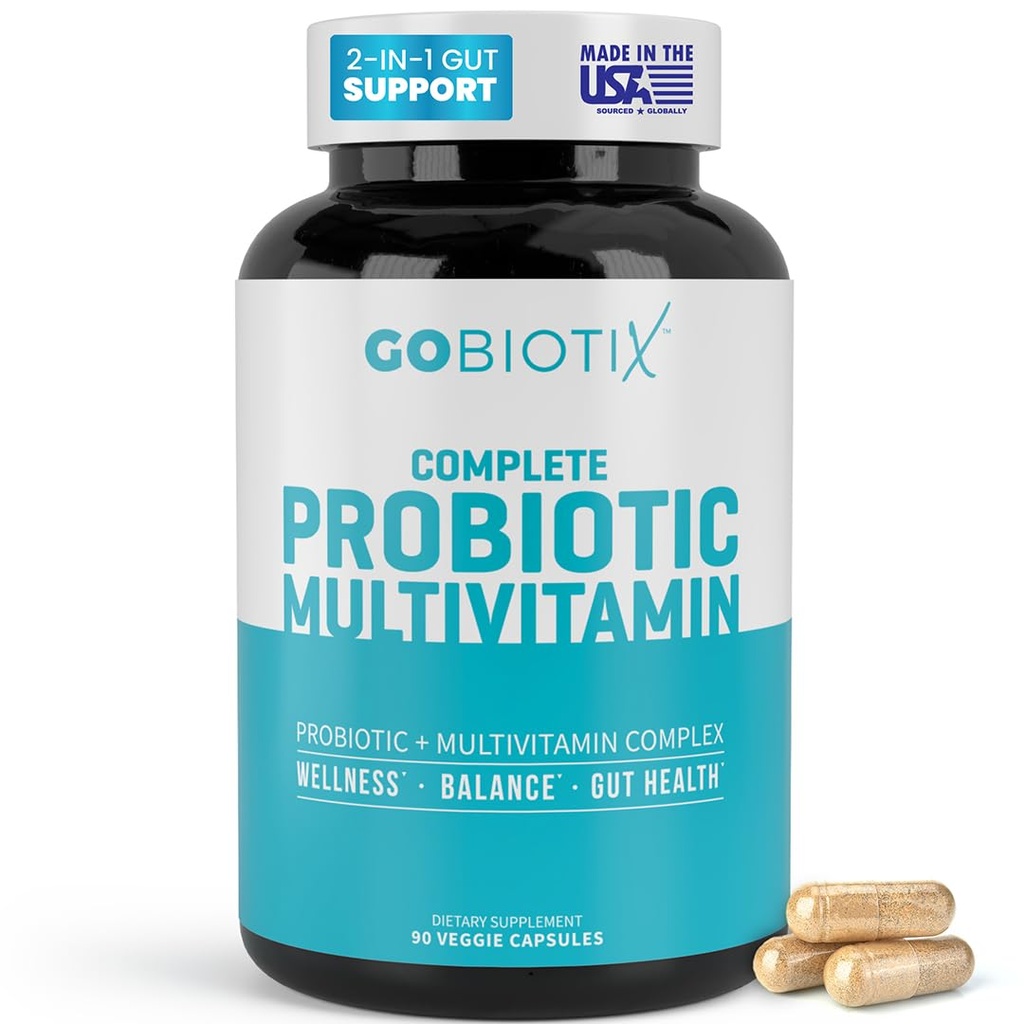 GOBIOTIX Multivitamine met probiotica en digestieve enzymen - 25 miljard CFU - Digestieve gezondheid, probiotica voor vrouwen en mannen - Glutenvrije pillen - 90 capsules