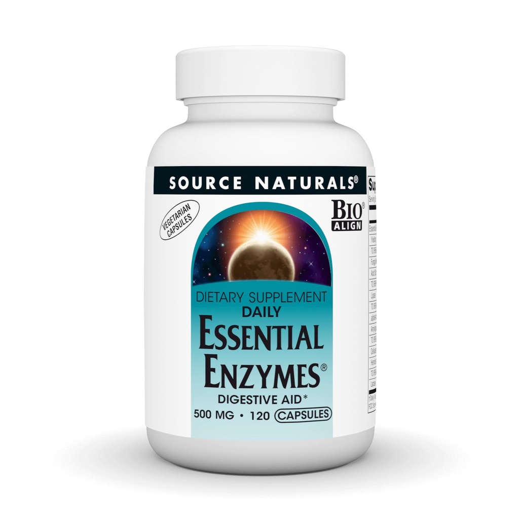 Source Naturals Enzymes essentiels 500mg Bio-Aligned Multiple Enzyme Supplement Herbal Defense for Digestion, Gas, Constipation & Bloating Relief - Supporte le système immunitaire* - 120 Capsules végétariennes