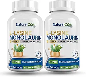 Laboratoires de guérison naturels L-Lysine + Monolaurin 600mg Rapport 1:1, 2 Pack, 200 Capsules