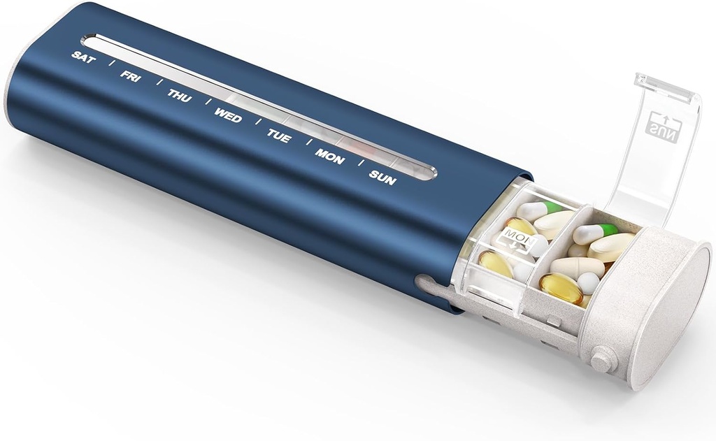 Zannaki Aluminium 7 jours organisateur hebdomadaire de pilules, cas de pilules de voyage portable avec trois couches scellé, boîte quotidienne de pilules de grande capacité mignon, contenant de support de pilule pour les vitamines, pilules, suppléments et médicaments