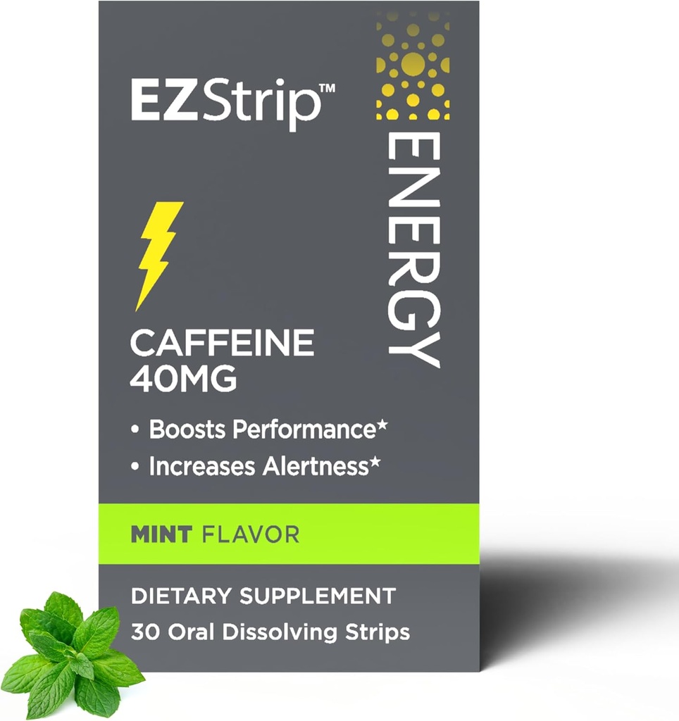 Energiesupplementen - Mint smaak, 30 Tellen - oplossen Strips met 40mg Cafeïne om uw dag en Boost prestaties te activeren - Gemaakt in de VS, Suiker en Gluten-vrij