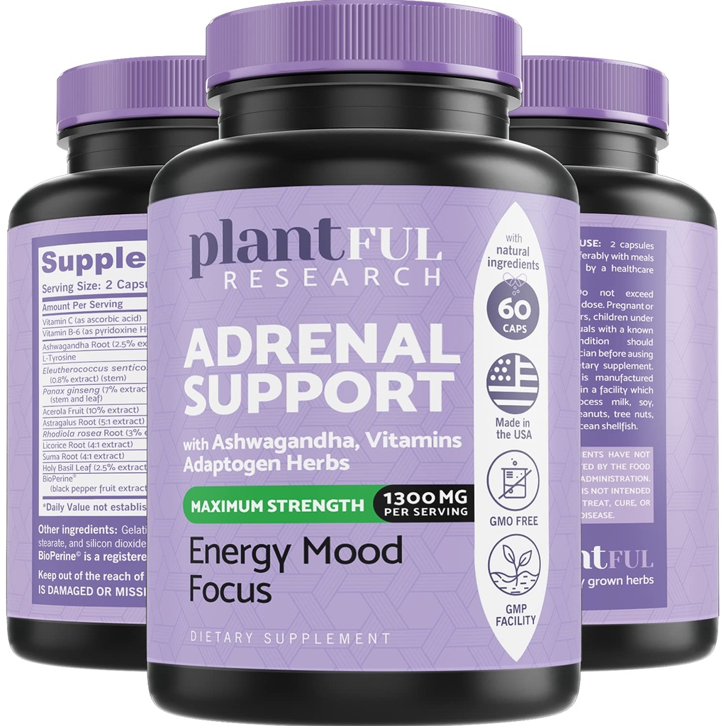Support adrénal et supplément de gestion de cortisol │Ultra Adaptogènes haute pureté, Extrait d'Ashwagandha, Rhodiola Rosea Capsules pour l'énergie naturelle, Fatigue, Mood Boost Non OGM
