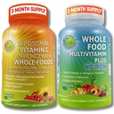Liposomale vitamine C 1500mg + veganistisch hele voedsel Multivitamine zonder ijzer - Energie & Immuun Support Bundel met biologische Acerola Cherry, Camu Camu & Verrijkt met hele voedingsmiddelen