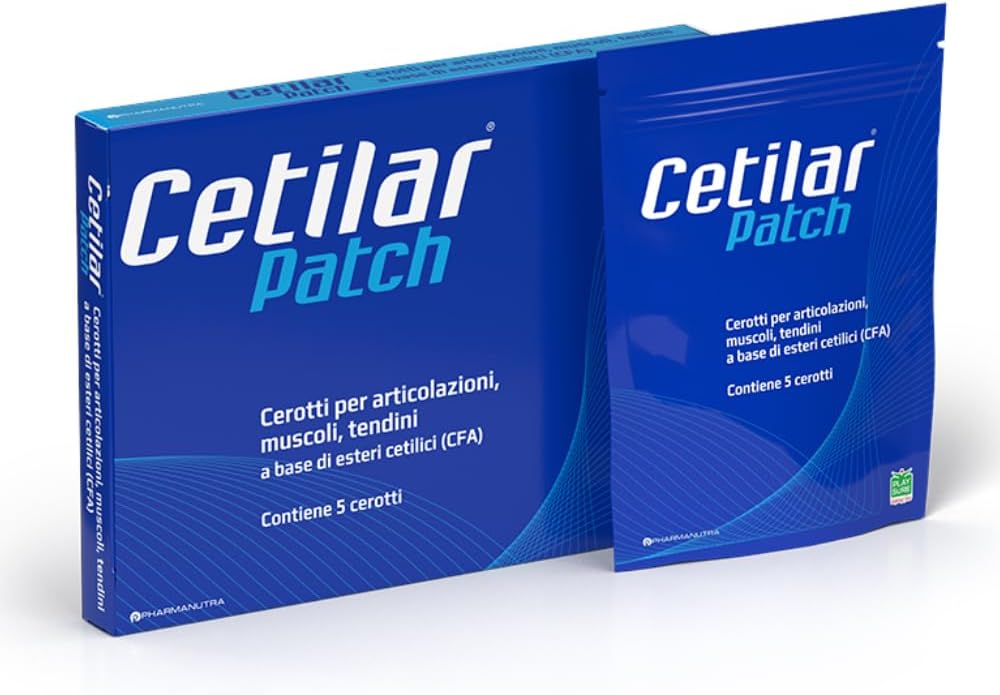 Cetilar Patch – 5 patchs jetables avec des acides gras cetylés brevetés pour soulager la douleur articulaire et musculaire à long terme, améliorer la mobilité et la récupération sportive – Résistant à la sueur et à l'eau – sans dopage
