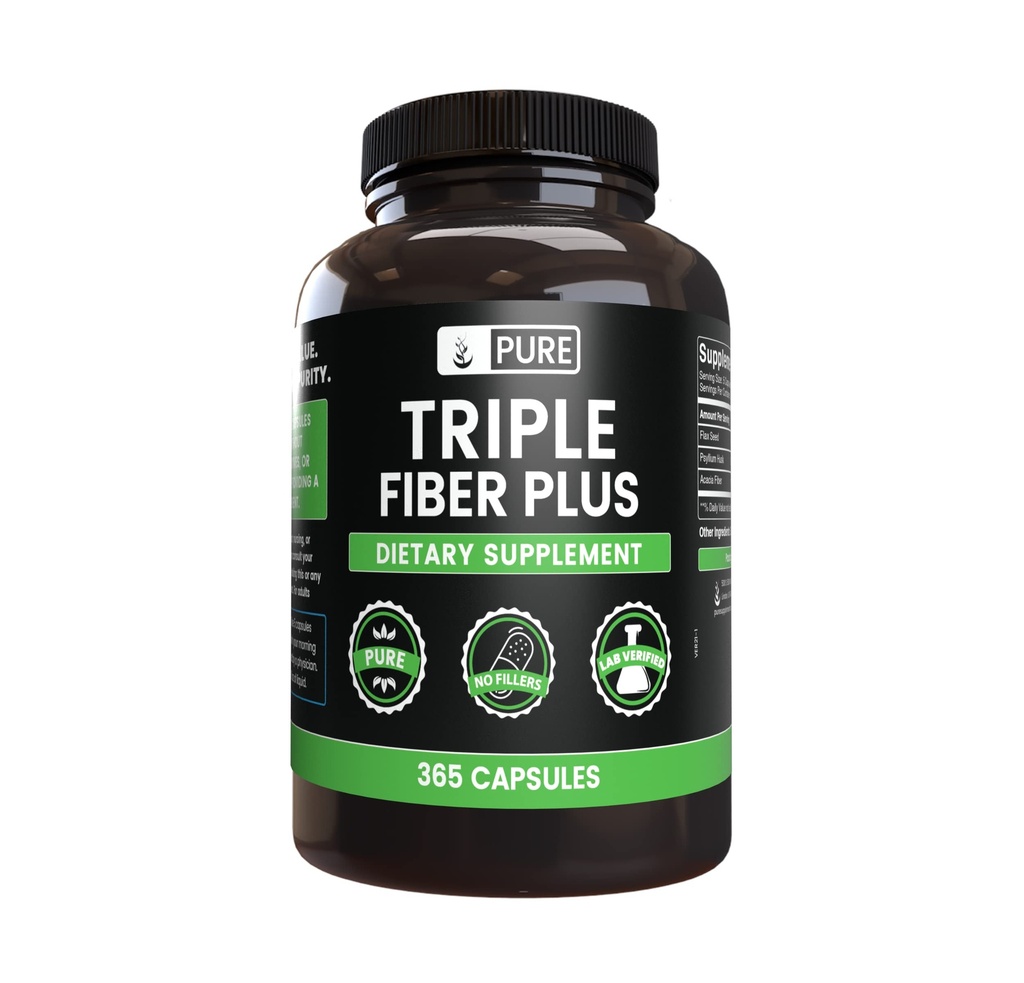 Pure originele ingrediënten Triple Fiber (365 capsules) Geen Magnesium of rijstvullers, altijd zuiver, lab geverifieerd