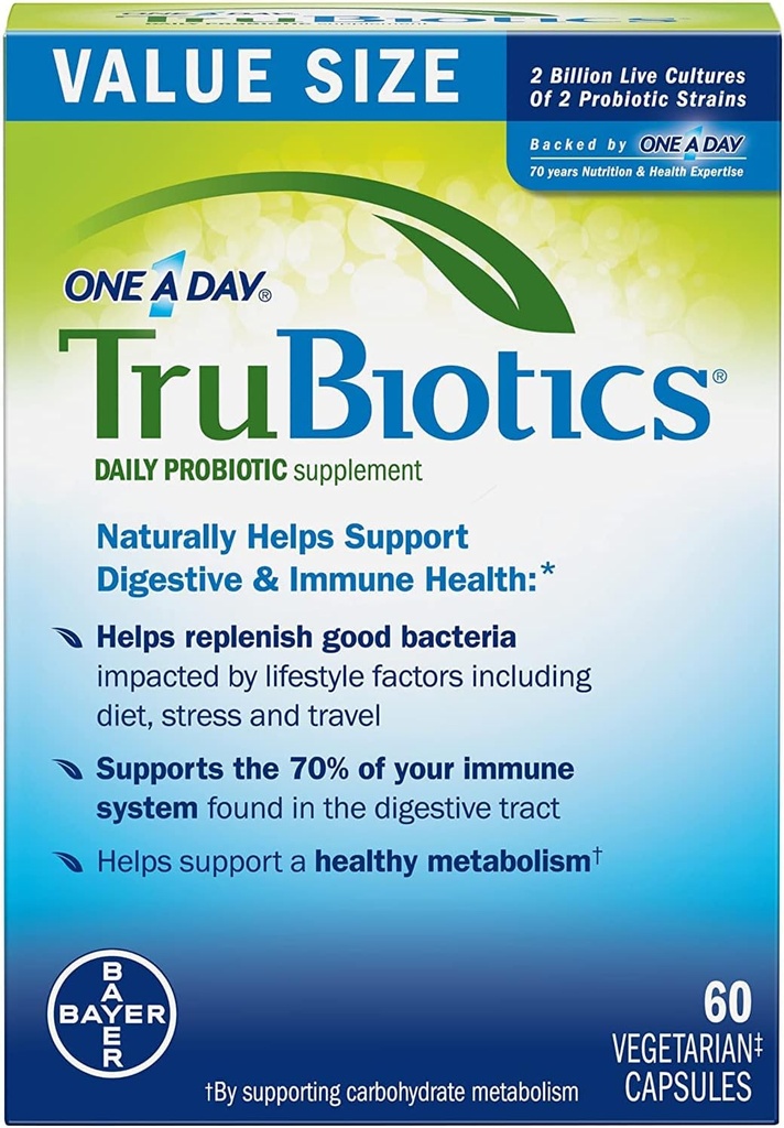 TruBiotics Daily Probiotic, 60 Capsules - Glutenvrij, Sojavrij Digestief + Immune Health Support Supplement voor mannen en vrouwen