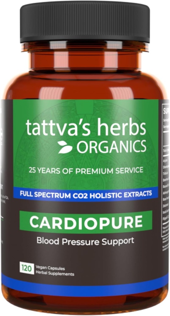 Tattva's Herbs Cardiopure Herbal Ayurvedic Supplément, Ashwagandha, Rauwolfia, et Arjuna Full Spectrum Co2 Extraits, Capsules de Veggie, 120 Compte