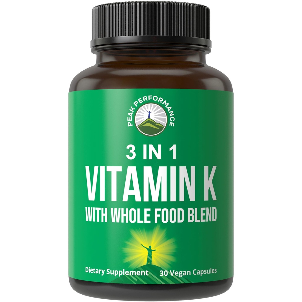 Vitamine K met Whole Food Blend van 25+ Groenten en fruit voor Max Absorptie. Vegan Capsules Supplement. Vitaminen K1, K-2 MK4 + K2 Natto MK7. Alternatief voor Drops, Gummies. VIT K met K 2 en MK-7
