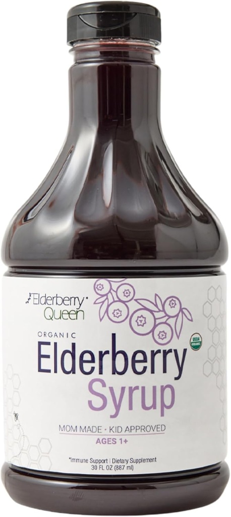 Elderberry Queen Biologische Vlierbes Syrup 30 Fl Oz - Immune Support Formula met Sambucus Zwarte Vlierbes & Aronia Berry - Pure Natural Certified Biologische Vlierbes Syrup voor kinderen en volwassenen