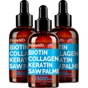 PrimeMD 4-in-1 Liquid Biotin Collagen Keratine Saw Palmetto Drops (3 Pack) Bundel - 25000mcg Haarnagels en huidvitaminen voor vrouwen en mannen - 2 Fl Oz Elke, Watermeloen smaak, Glutenvrije, Non-GMO