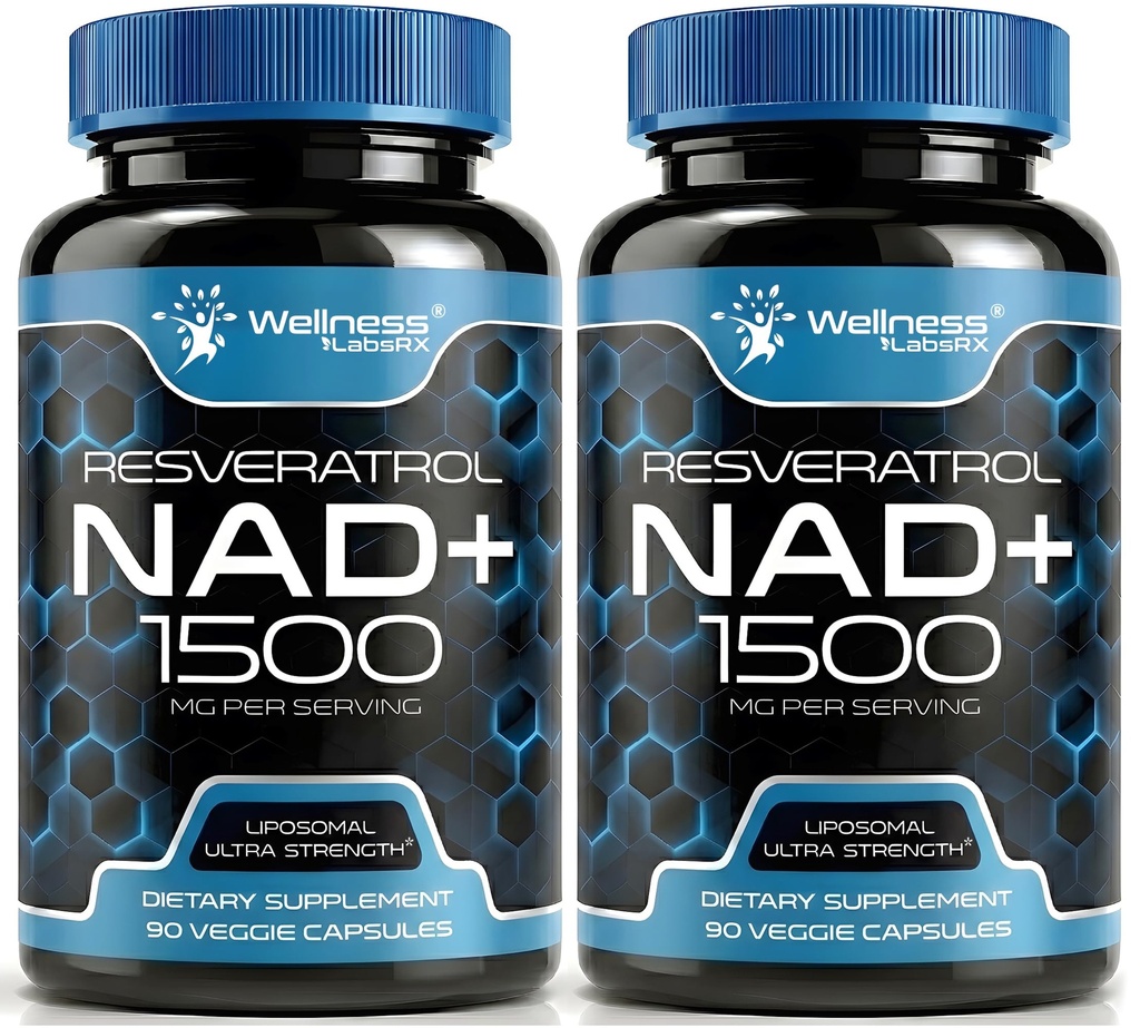 WELZIJN LABSRX NAD Supplement, 1500mg - Liposomal NAD+ Supplement met Resveratrol, NAD Plus Boosting - Ondersteuning Cellular Health, Uithoudingsvermogen en gezonde veroudering - Ultra Strength Capsules, USA Made - 2 Pack