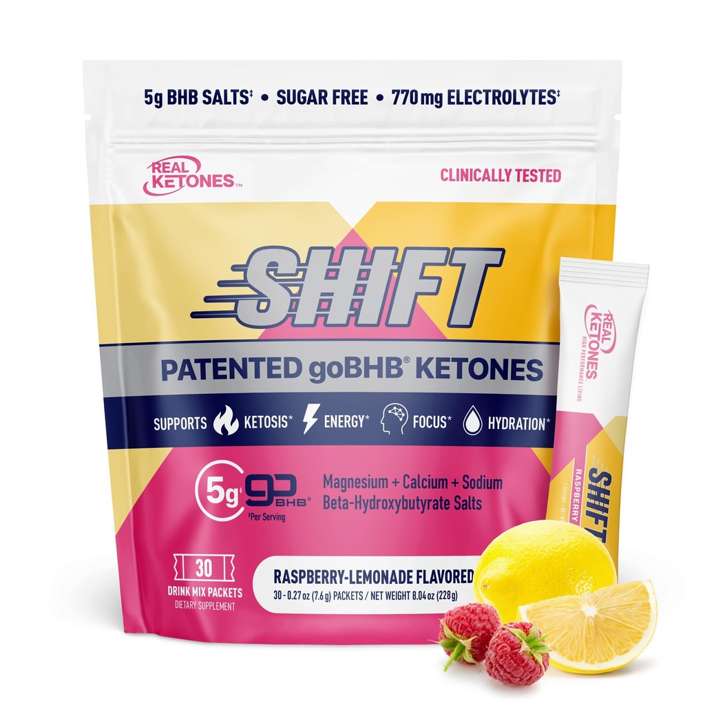Real Ketones BHB Exogenous Ketones Drink Mix Packets | Electrolytes Powder Packets No Sugar, 4 Main Fasting Electrolytes Plus Hydrating Patented Keto BHB - 30 Count Raspberry Lemonade