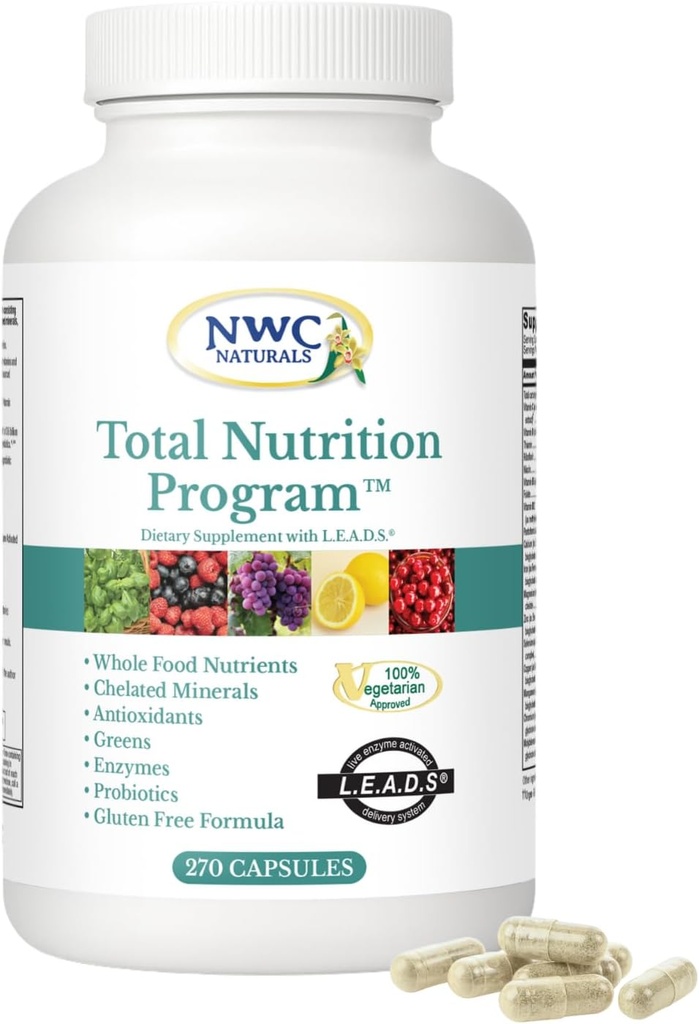 NWC Naturals Total-Nutrition Program Multivitamine met Enzymes Plus Prebiotica en Probiotica Supplement, Complete Zorg voor mannen en vrouwen, Vegetarische Natural Whole Food Vitaminen, 270 Capsules
