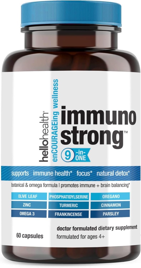 Dagelijks Immune Support Supplement Immunostrong 10-in-1 Immuniteitsvitaminen met Immune Booster Oregano, Olive Leaf, Verzachtende Antioxidant Omega 3, Kurkuma en Zink Vitaminen voor Volwassenen & Kids -60 ct