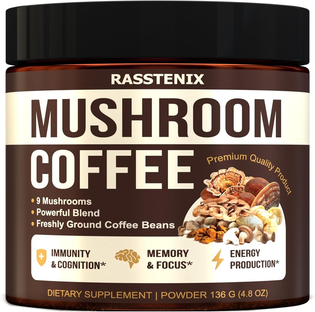 Paddestoel Blend - 9 paddo Adaptagen Mix - Lion's Mane, Chaga, Vitamines - Medium Dark Roast - Instant - Immune Support - Glutenvrije en suikervrije