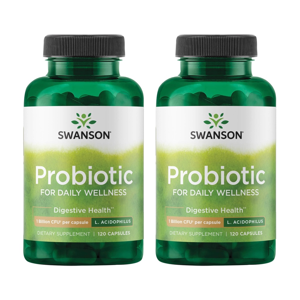 Swanson Probiotic - Supplément de santé digestive avec 1 milliard d'UFC par gélule - Formule naturelle appuyant la régularité du Bowel et le bien-être quotidien - (120 capsules) (2 boîtes)