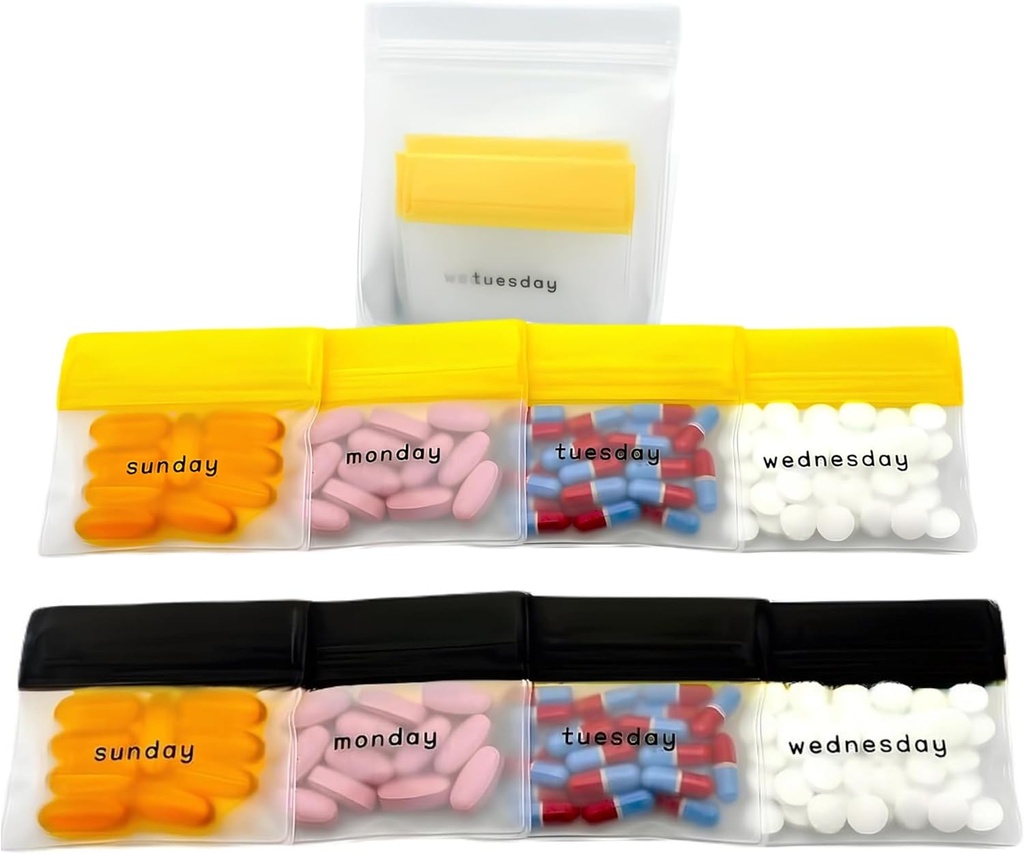 AM/PM Pill Pouch Tassen voor Reizen 7-Dag, Herbruikbare Pillen Tassen met Dagen van de Week Labels, Grote Capaciteit voor Vitaminen & Supplementen, Pillen, Multi-Purpose Medicine Organisator (met Pill Cutter)