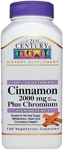 21e Century Cinnamon 2000 mg Per Serving Plus Chroom Vegetarische Capsules 120 ea(Pack of 4)