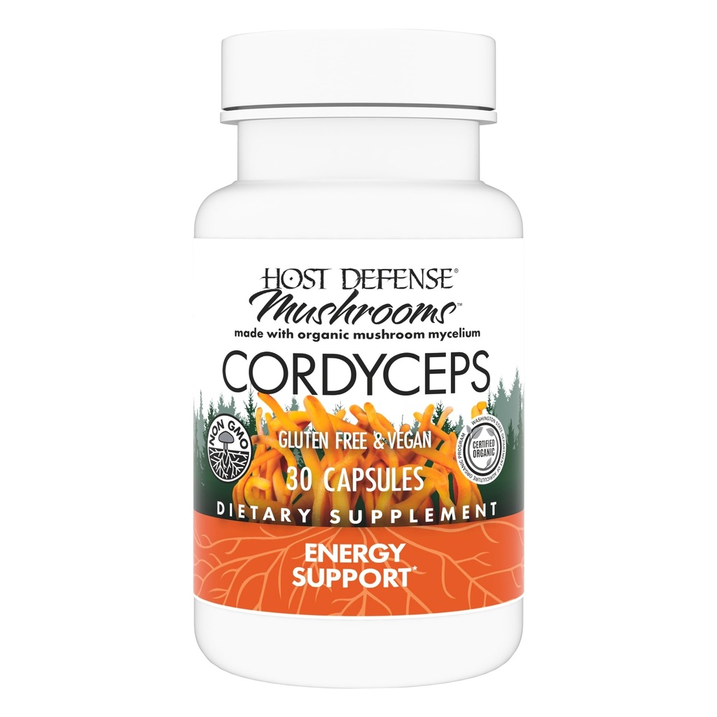 Host Defense Cordyceps Capsules - Immune & Energy Support Supplement - Niergezondheidssupplement met cordyceps - Fitness Support Supplement om zuurstofopname te helpen - 30 capsules (15 porties)