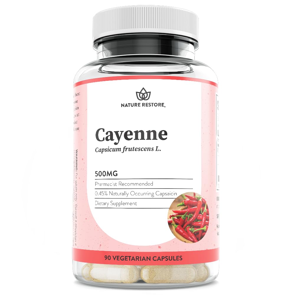 Supplément d'extrait de poivre de Cayenne, normalisé à 0,45 % de capsaicine, 70 000 unités de chaleur Scoville, 90 capsules, fabriqués aux États-Unis, sans OGM et sans gluten