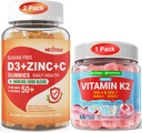Ensemble : Gommies de vitamine C + D3 + Zinc pour adultes 50 + et Gommies de vitamine K2