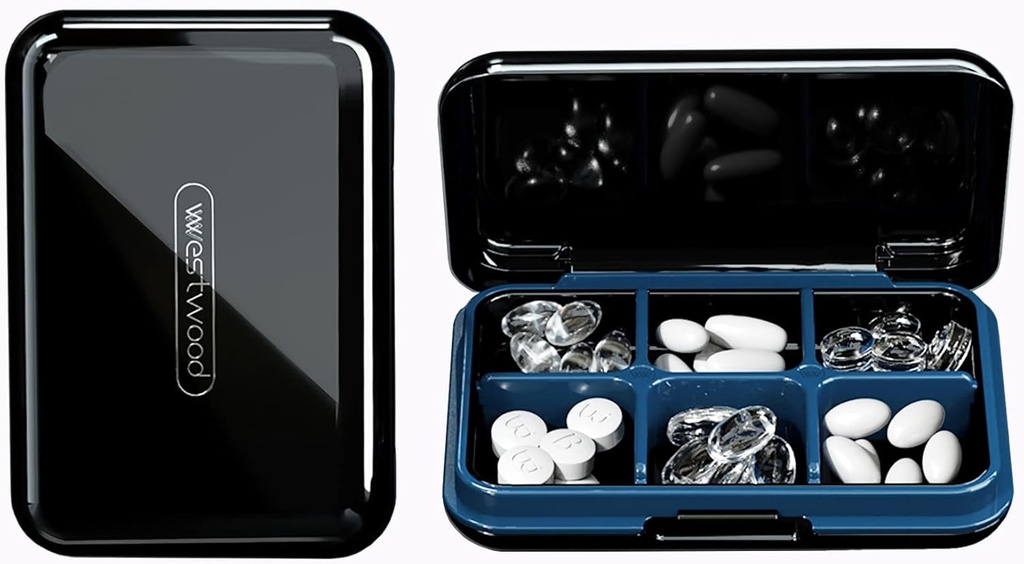 DUBSTAR Travel Pill Organizer Vocht waterdichte kleine pil Box voor Pocket Purse 6 Compartments Portable Pill Case Medicine Vitamine houder Container, Zwart