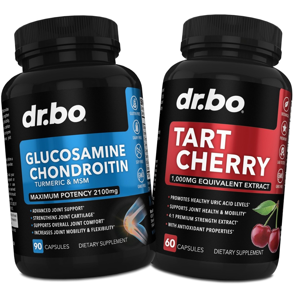 Glucosamine Chondroitin MSM Kurkuma & Tart Cherry - Joint Health Supplement Kniebeen & gewrichten, zuiveren Urinezuur Reiniging Flush Antioxidant Pillen - Gezamenlijke ondersteuning Pillen & Tart Cherry Extract Capsules