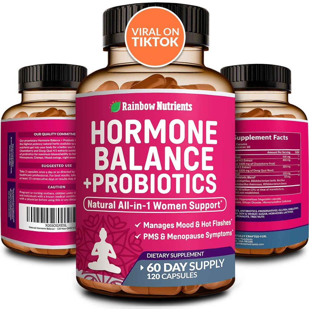Hormone Balance + Probiotica voor vrouwen- Natuurlijke Menopauze Relief, Weight Management, Bloating, Hot Flashes, PMS 