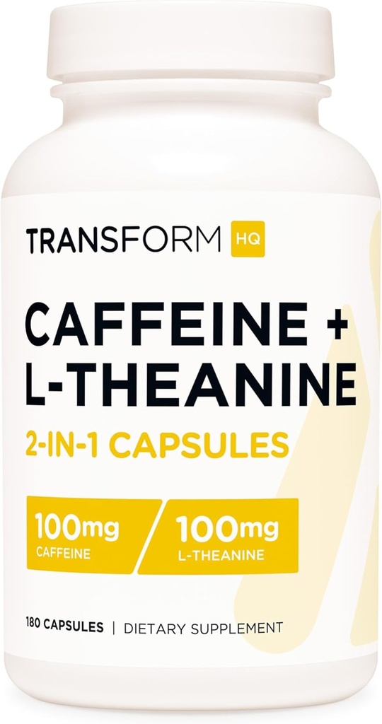 TransformHQ Cafeïne & L-Theanine (100 mg elk) 180 capsules - Glutenvrij, niet-GMO