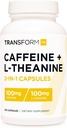 TransformHQ Cafeïne & L-Theanine (100 mg elk) 180 capsules - Glutenvrij, niet-GMO