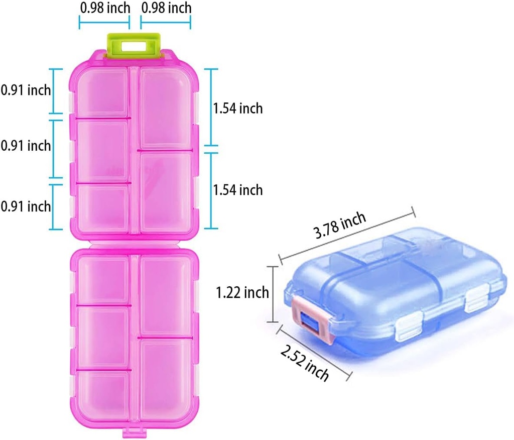 Small Travel Pill Box Organizer, 10 Compartiment Pill Case Planner, Draagbare Vouw dagelijks Medcine Container Capsule Dispenser voor opslag Medicatie, Medicijnen, Vitamine, Visolie, Supplement, Blauw