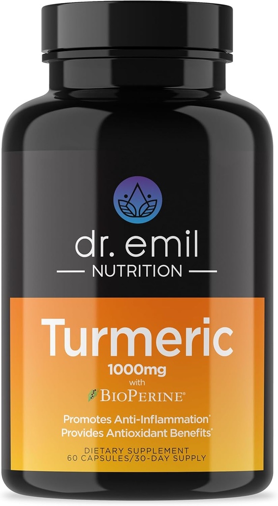 DR EMIL NUTRITION Turmeric Curcumin met Black Pepper Supplement - Kurkuma Capsules met BioPerine voor gemakkelijke absorptie - 1000mg Kurkuma Supplement, 60 capsules