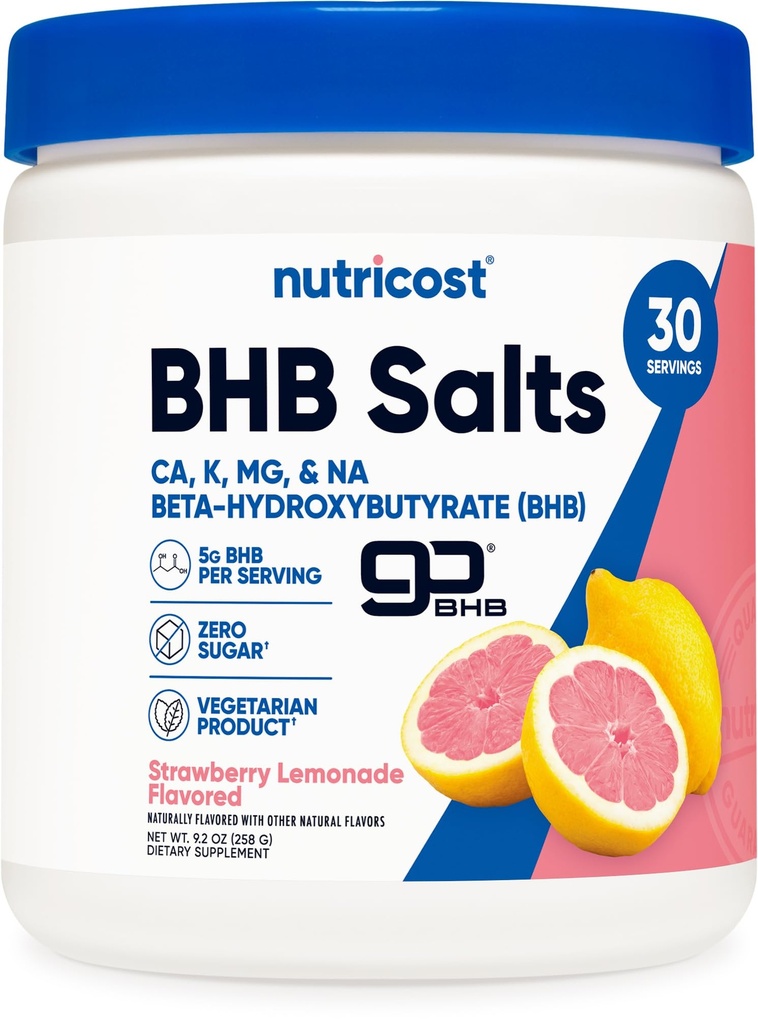 Nutricost BHB Zouten Drinkmix (30 Serves, Aardbei Limonade Smaak) (5G BHB Per Serving) - 0G Totaal Suikers, Vegetarisch Product