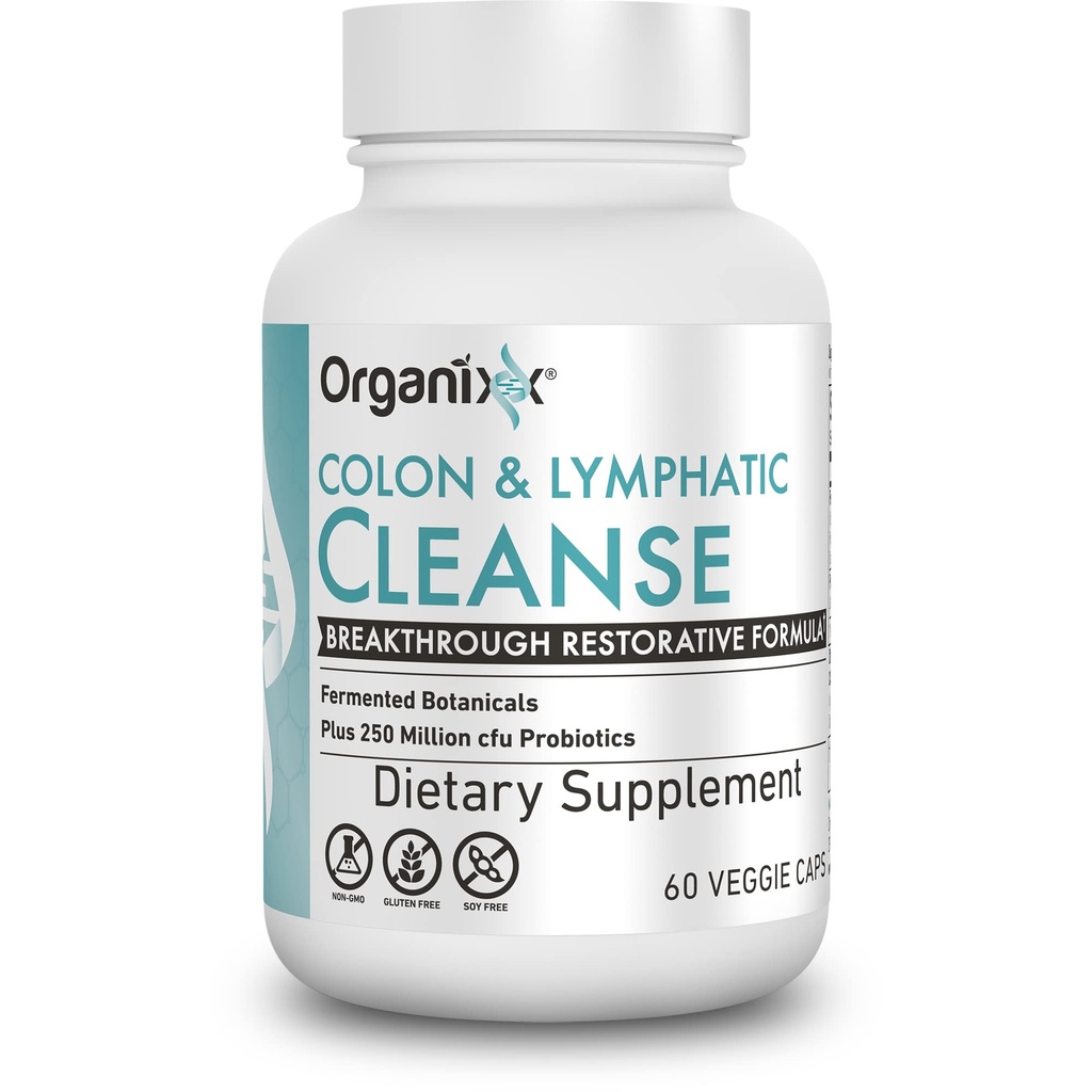 Organix Lymfatische & Colon Cleanse Supplement, 250 miljoen CFU Probiotica voor Gut Health, Digestieve & Lymfatische Ondersteuning, Glutenvrij, Niet GGO, 60 Vegetarische Capsules