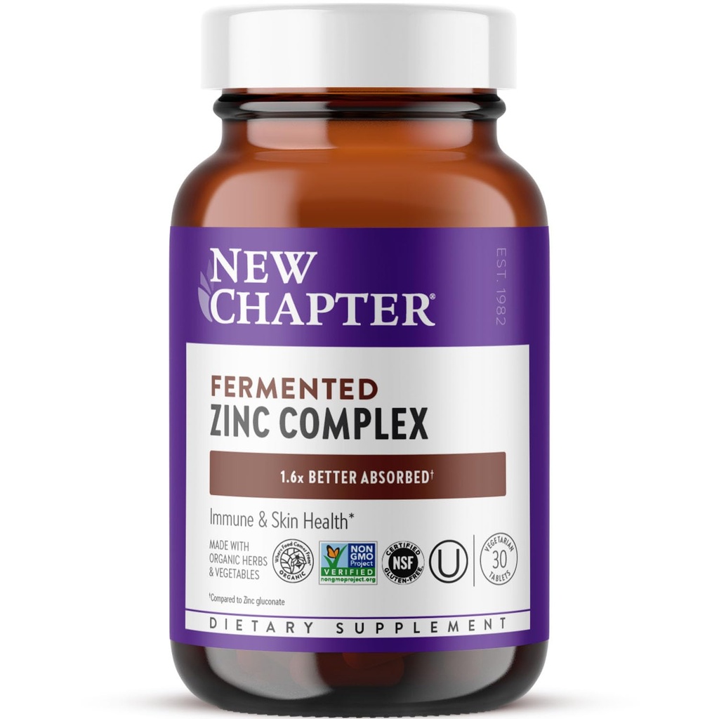 Nieuw Hoofdstuk Zink Supplement, Gefermenteerd Zink Complex, ONE Daily for Immune Support + Skin Health, Mineral-Balancing Formula Rijk aan koper, Gemakkelijk te slikken & Digest, 30 Tel (1 maand levering)