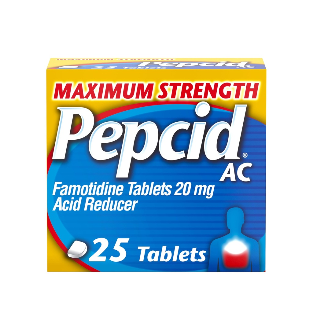 Pepcid AC Maximale sterkte Heartburn Relief Tablets, OTC Medicine Voorkomt & Relieves Heartburn & Acid Reflux Vanwege Acid Indigestie, 20mg Famotidine Acid Reducer, Snelwerkende, 25 st.