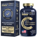 Vegan Iron Supplements for Women - 194% Daily Womens Iron Supplement for Yearth and Anemia Folic Acid Prenatale Vitaminen - 168% Folaat Foliumzuur - 60 Tablets