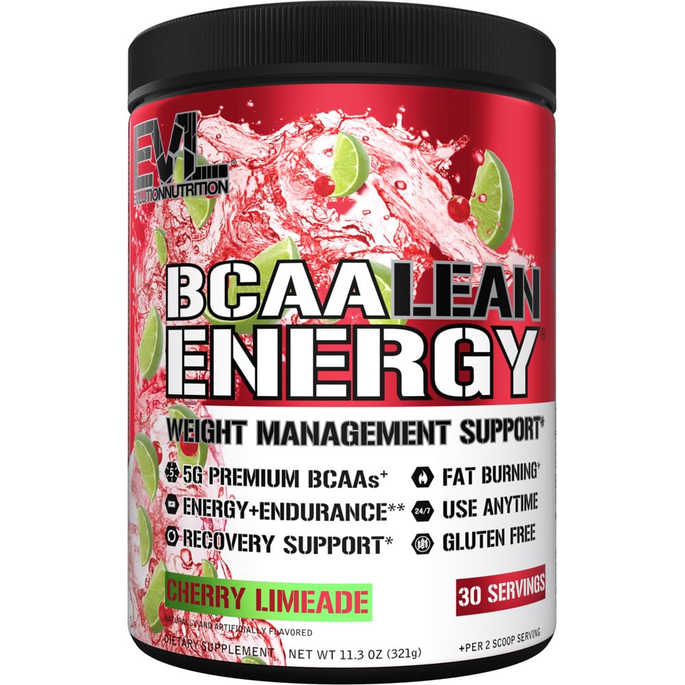 EVL BCAA Lean Energy Powder - Pre-workout Green Tea Fat Burner Ondersteuning met BCAA's Aminozuren en Clean Energizers - Post Workout Herstel Drink voor Lean Muscle Recovery - Cherry Limeade