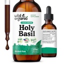 Teinture de feuille de basilic Sainte sauvage et biologique - Relaxation, calme, soutien de l'humeur - Supplément de basilic Saint Tulsi - gouttes d'extrait de plantes végétaliennes, sans sucre et sans alcool - 2 fl oz