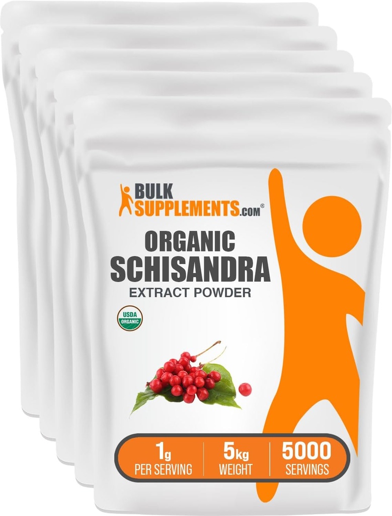 BulkSupplements.com Biologische Schisandra Extract Poeder - Schisandra Supplement, van Schisandra Bessen - Kruidensupplement, Glutenvrij - 1000mg per portie, 5kg (11 lbs) (verpakking van 5)