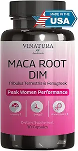 VINATURA MACA Capsules Root + DIM pour les femmes Performance - Hormone Balance, Soutien à la ménopause Fertilité, Supplément pour femmes, 60 Capsules Vegan