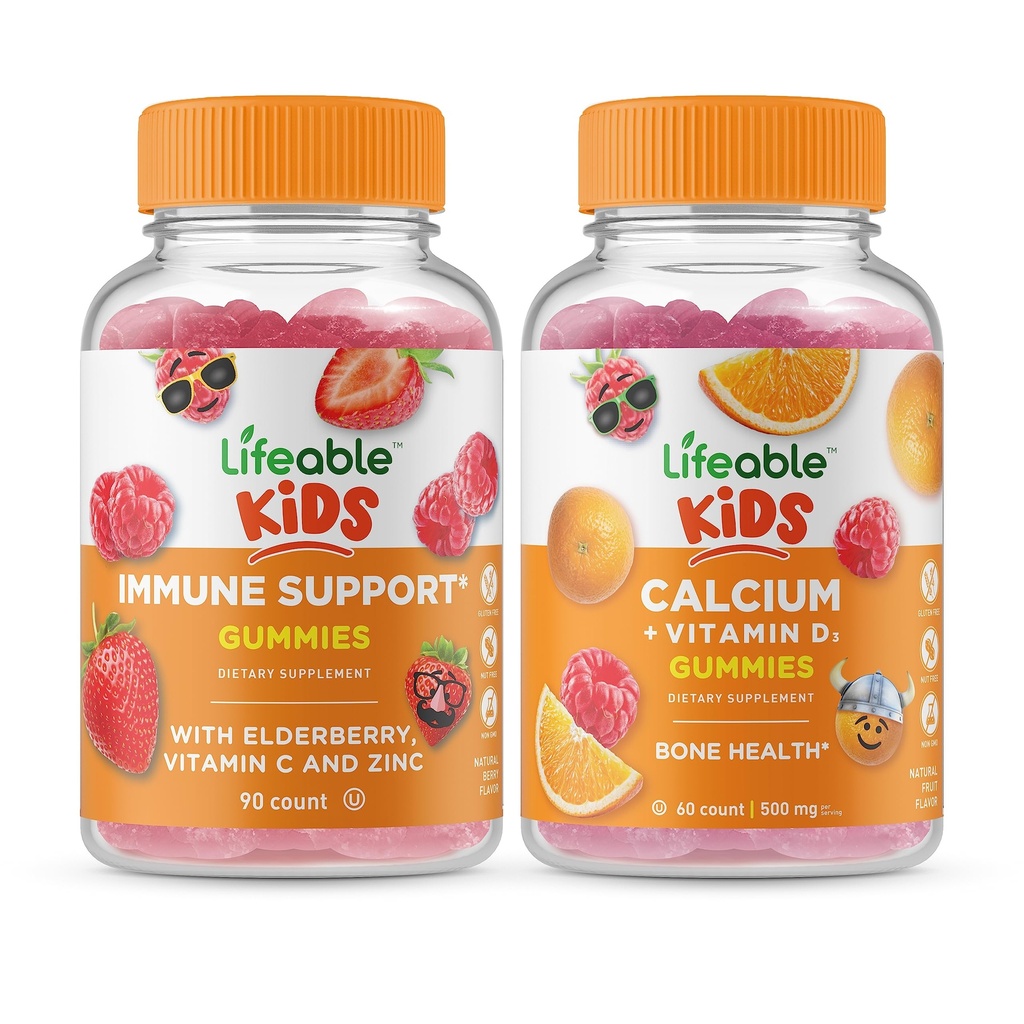 Levensvatbare Immuun Ondersteuning Kinderen + Calcium met Vitamine D Kinderen, Gummies Bundle - Grote Proeverij, Vitamine Supplement, Glutenvrij, GGO vrij, Kauwbare Gummy