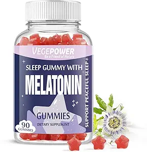 Mélatonine Gommies 1mg pour les enfants (sans sucre) - Gommies de sommeil avec vitamine B6 et Passionflower pour l'automne Asleep Faster, végétalien, non-OGM, fraise aromatisée 90 Compte