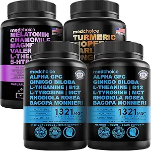 MEDCHOICE Slaap Melatonine (90ct), Kurkuma & Gember (120ct) en Nootropic Brain (120ct) Supplement Bundle - Wellness Trio for Brain, Sleep, & Immune Support - Vegan, Non-GMO, Glutenvrij