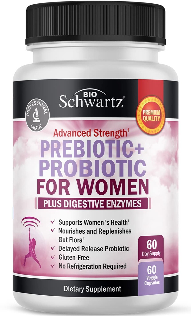 Prebiotica en probiotica voor vrouwen - met Black Cohosh en Red Clover voor Gut, Vaginale en Immune Health Support, Whole Food Digestieve Enzymen Capsules, Lactobacillus Probiotic Supplement, 60 Tellen
