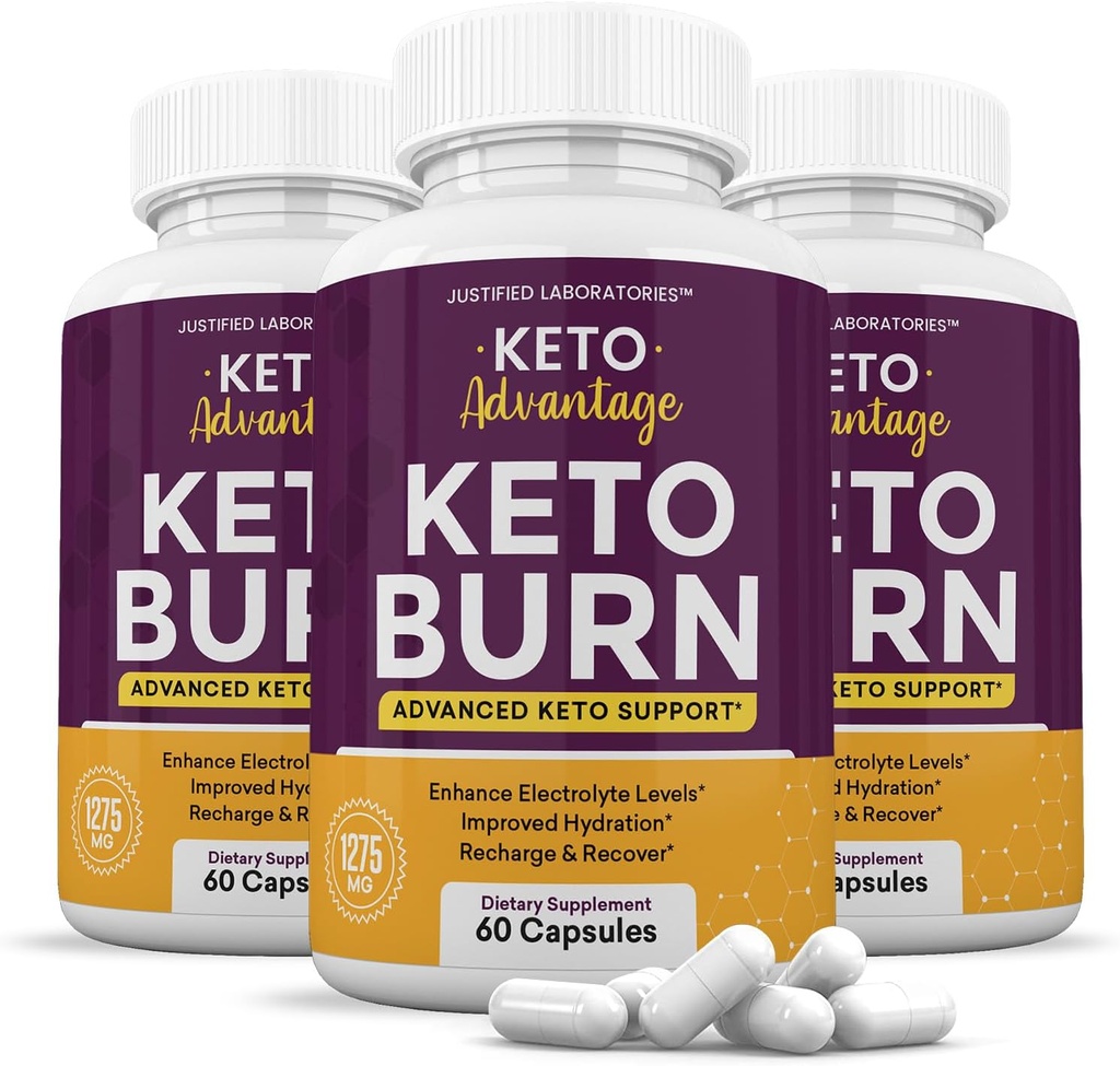(3 Pack) Keto Advantage Keto Burn Pillen 1275MG Nieuwe en verbeterde formule bevat Apple Cider Vinegar Extra Virgin Olive Oil Powder Green Tea Leaf 180 Capsules
