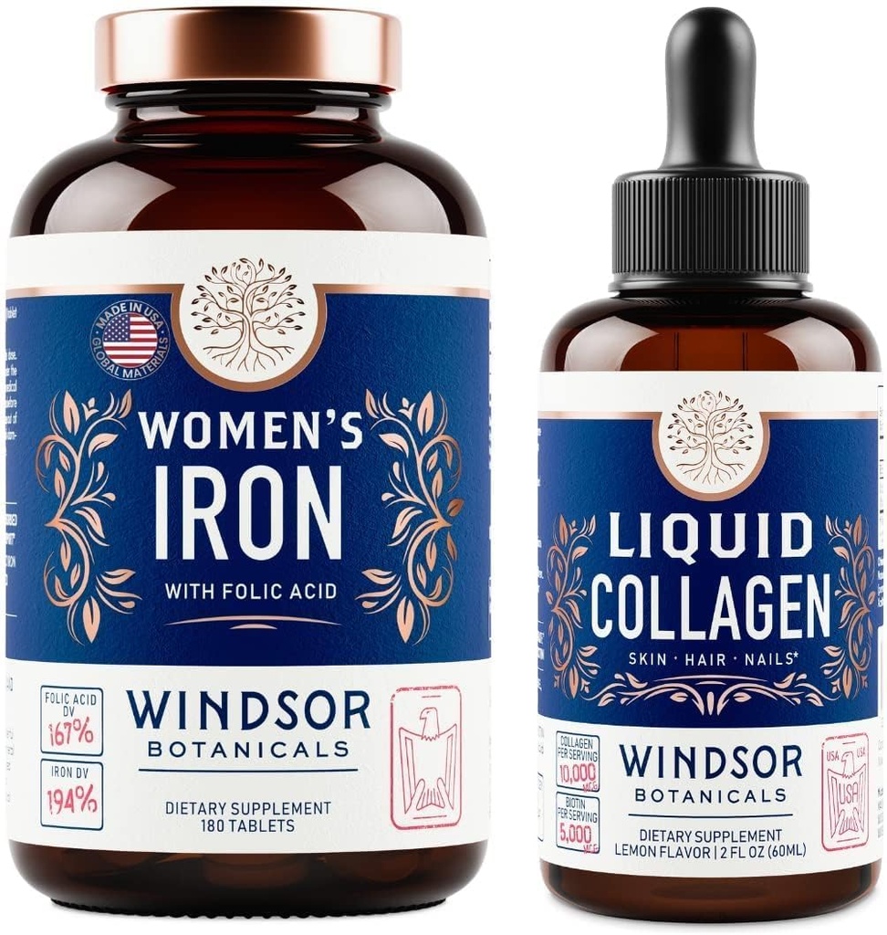 WINDSOR BOTANICA Liquid Collageen en ijzer voor vrouwen Beaty en Wellness Bundle