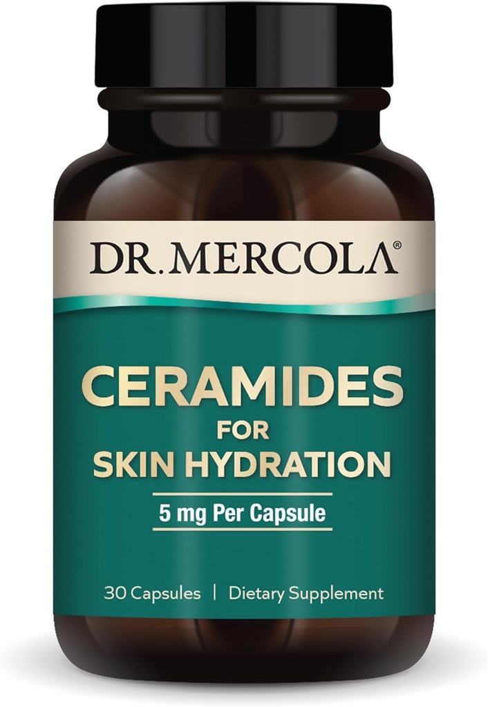 Dr. Mercola Ceramiden voor huidhydratatie, 30 porties (30 capsules), 5 mg per capsule, Dieetsupplement, bevordert de verschijning van de huid, niet-GMO